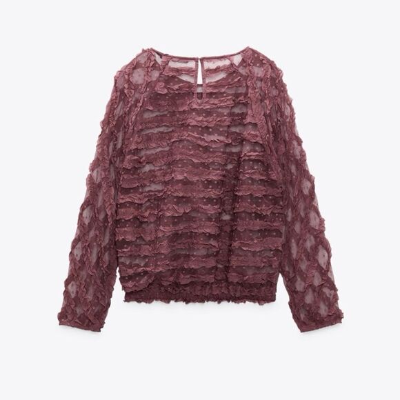 Zara tulle sheer ruffle blouse - Picture 4 of 6
